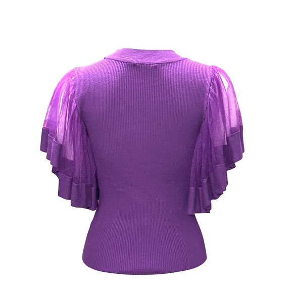 7Th Avenue Design Studio XS Purple Puff Flutter Sleeve Blouse Keyhole Cutout - Picture 6 of 15